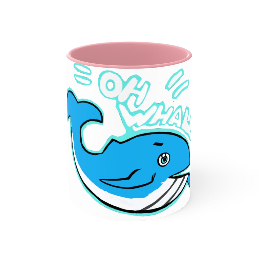 Oh Whale Accent Mug featuring a white exterior with a colored interior and handle, available in multiple sizes and colors.