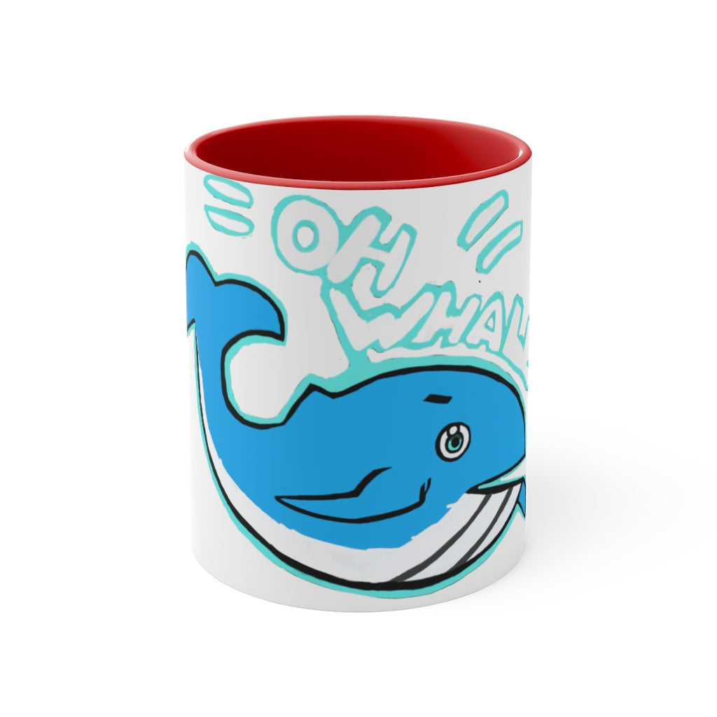 Oh Whale Accent Mug featuring a white exterior with a colored interior and handle, available in multiple sizes and colors.