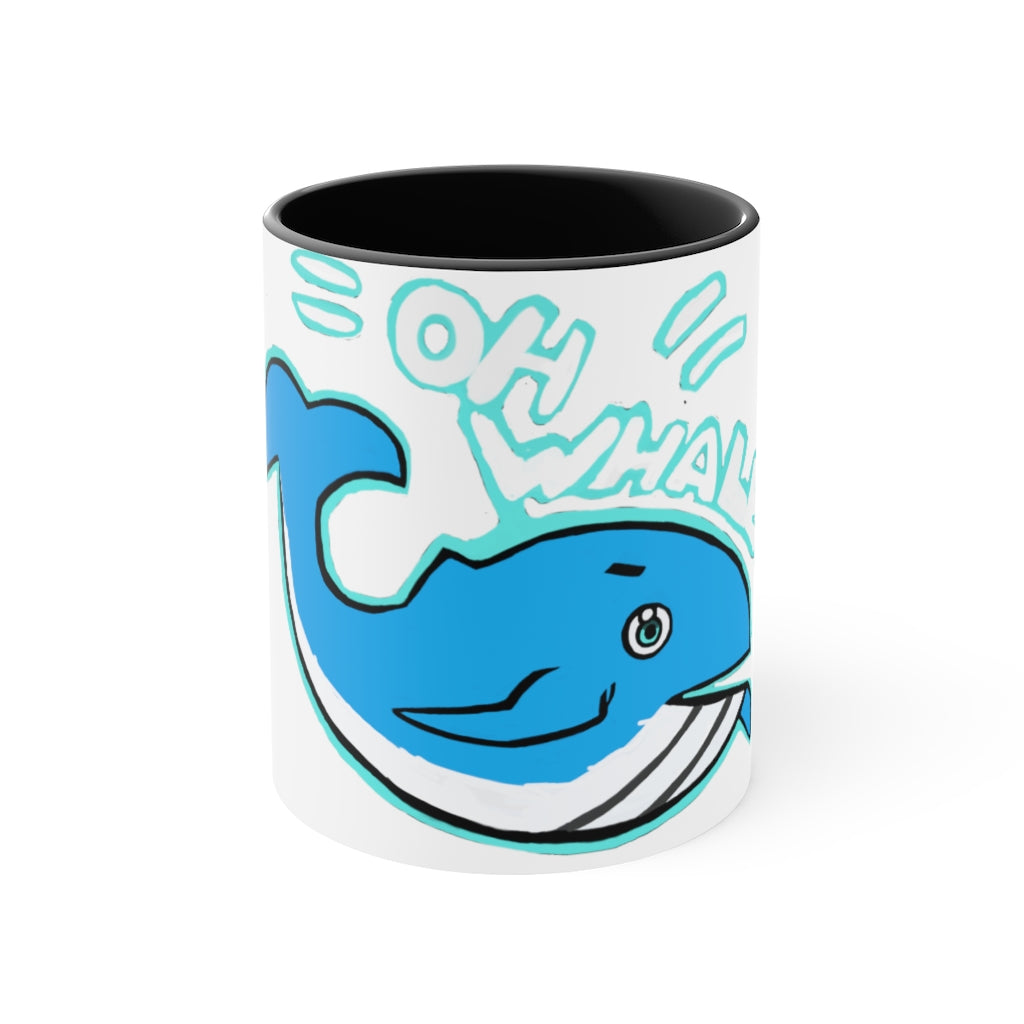 Oh Whale Accent Mug featuring a white exterior with a colored interior and handle, available in multiple sizes and colors.