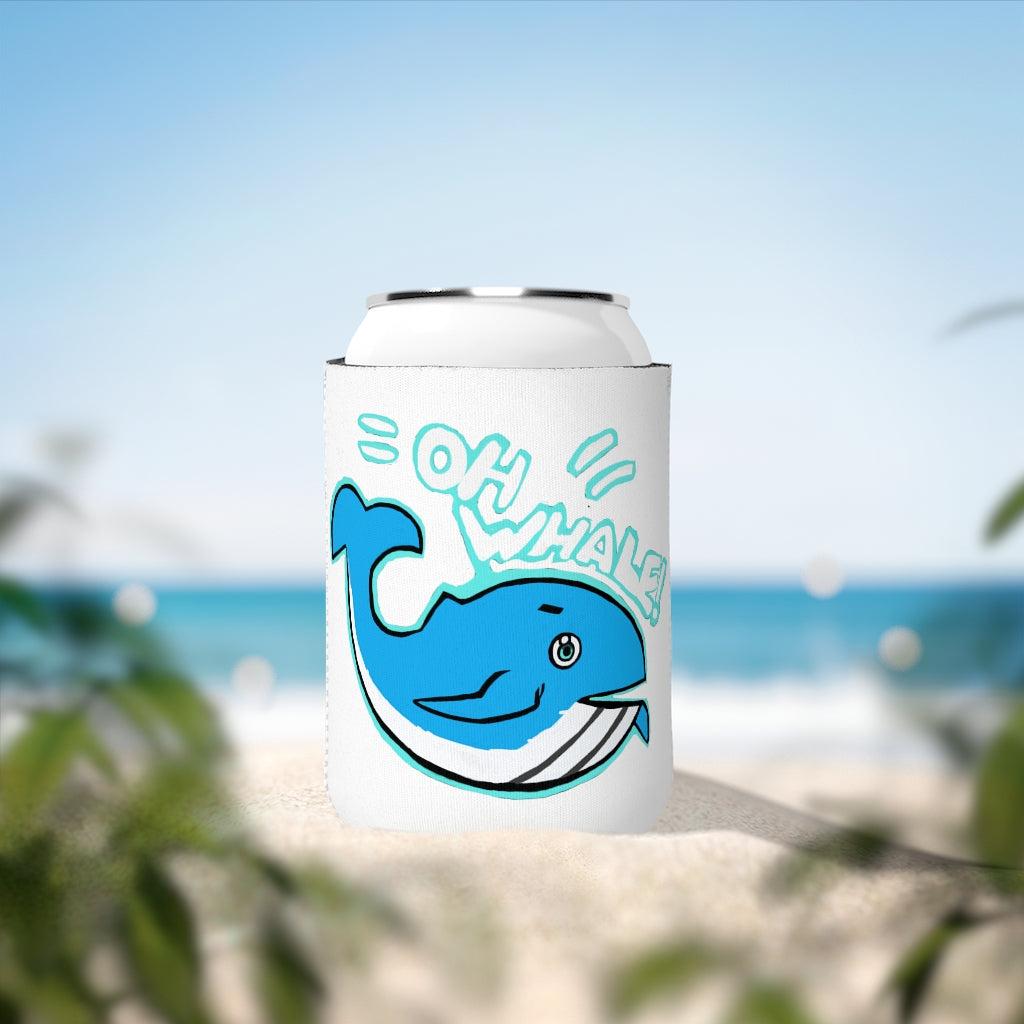 Oh Whale Can Cooler Sleeve made of durable neoprene, designed to fit standard 12 oz cans, featuring a customizable design.