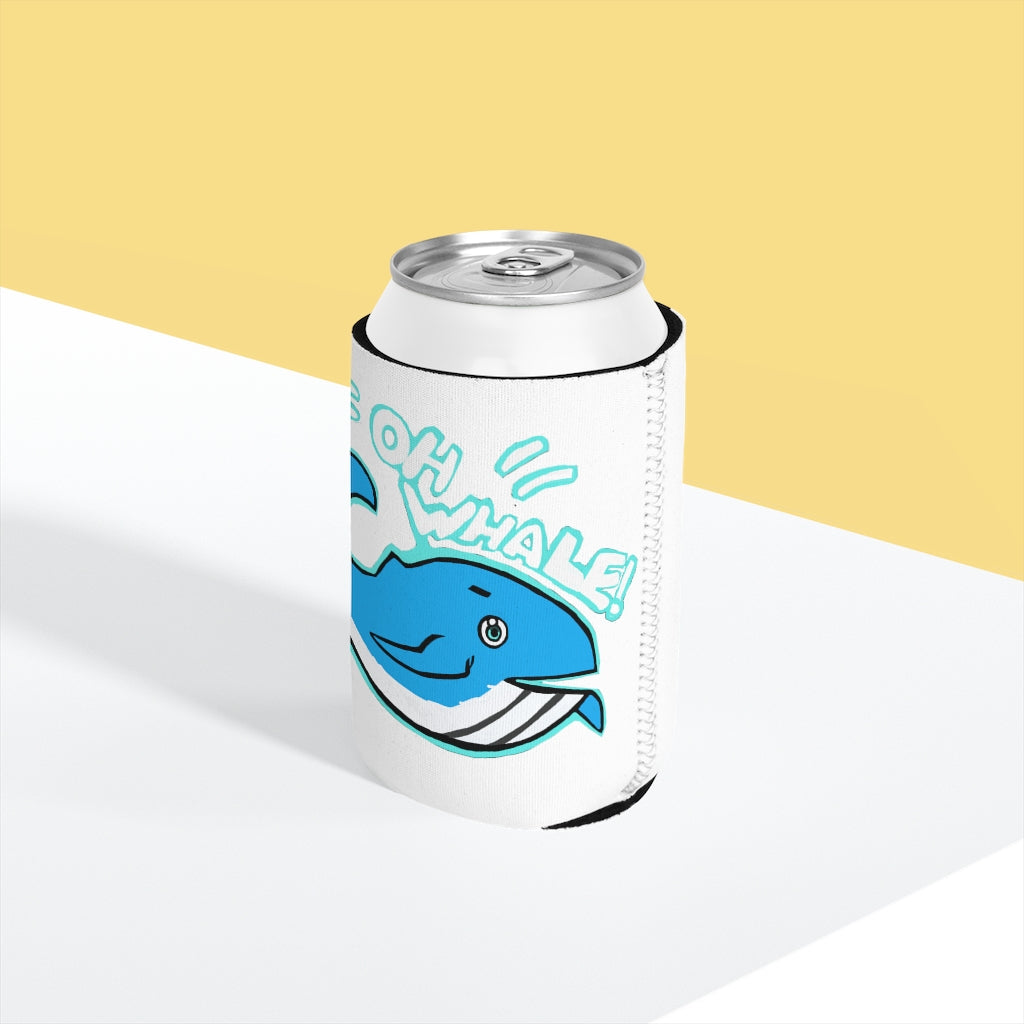 Oh Whale Can Cooler Sleeve made of durable neoprene, designed to fit standard 12 oz cans, featuring a customizable design.