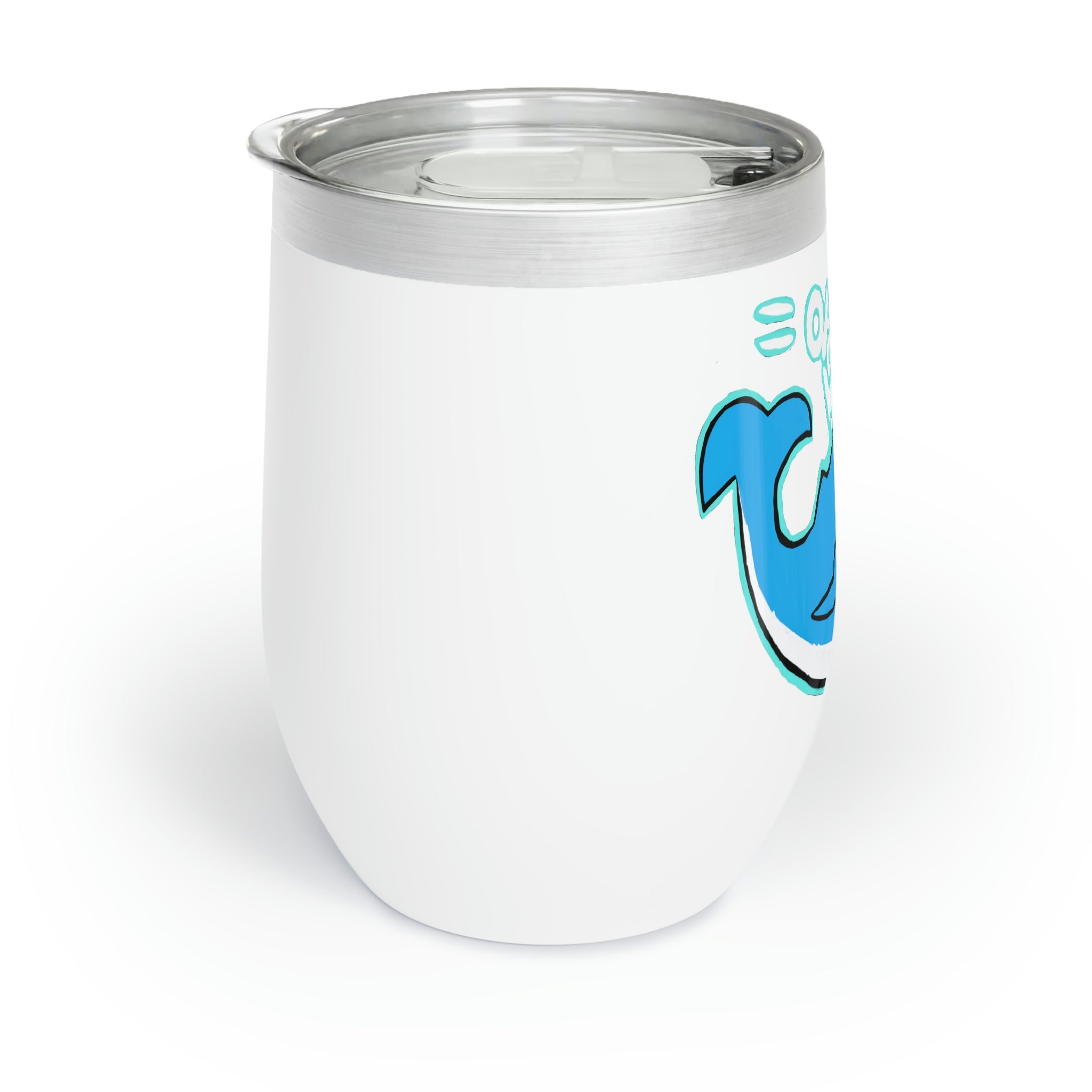 Oh Whale Chill Wine Tumbler in stainless steel with a customizable design, showcasing its double-insulated walls and stemless shape.