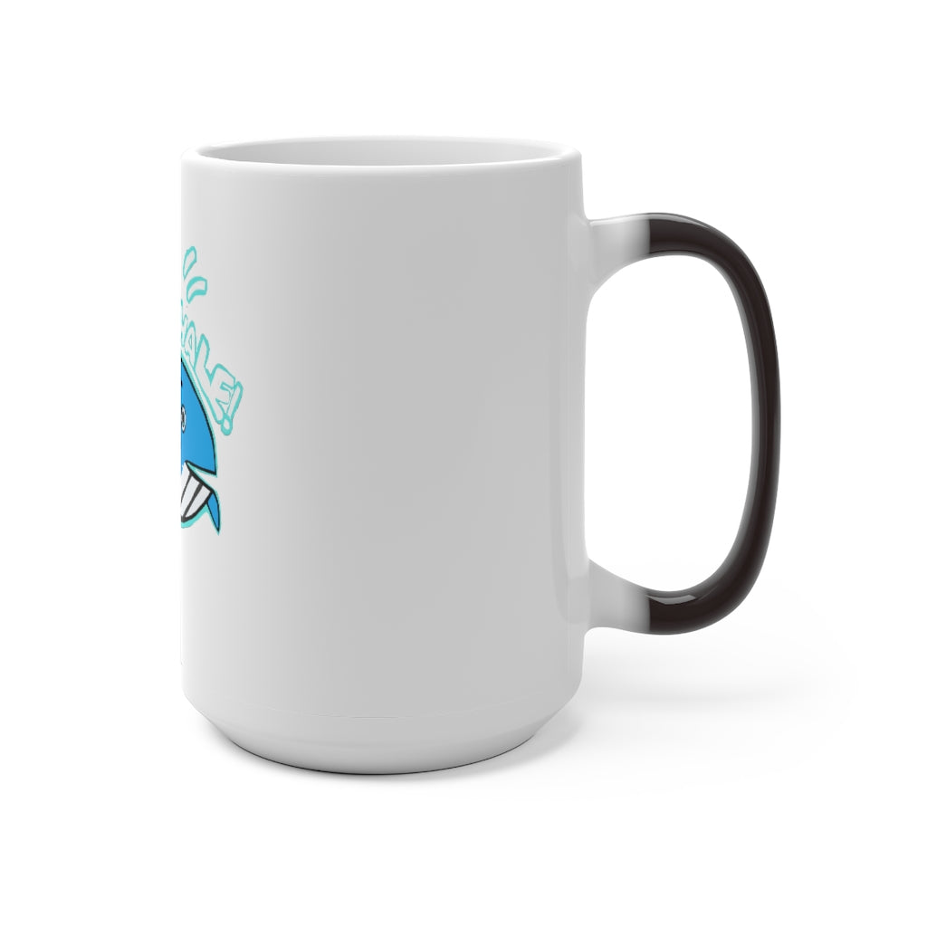 Oh Whale Color Changing Mug showcasing its whimsical design and color-changing feature when filled with hot liquid.