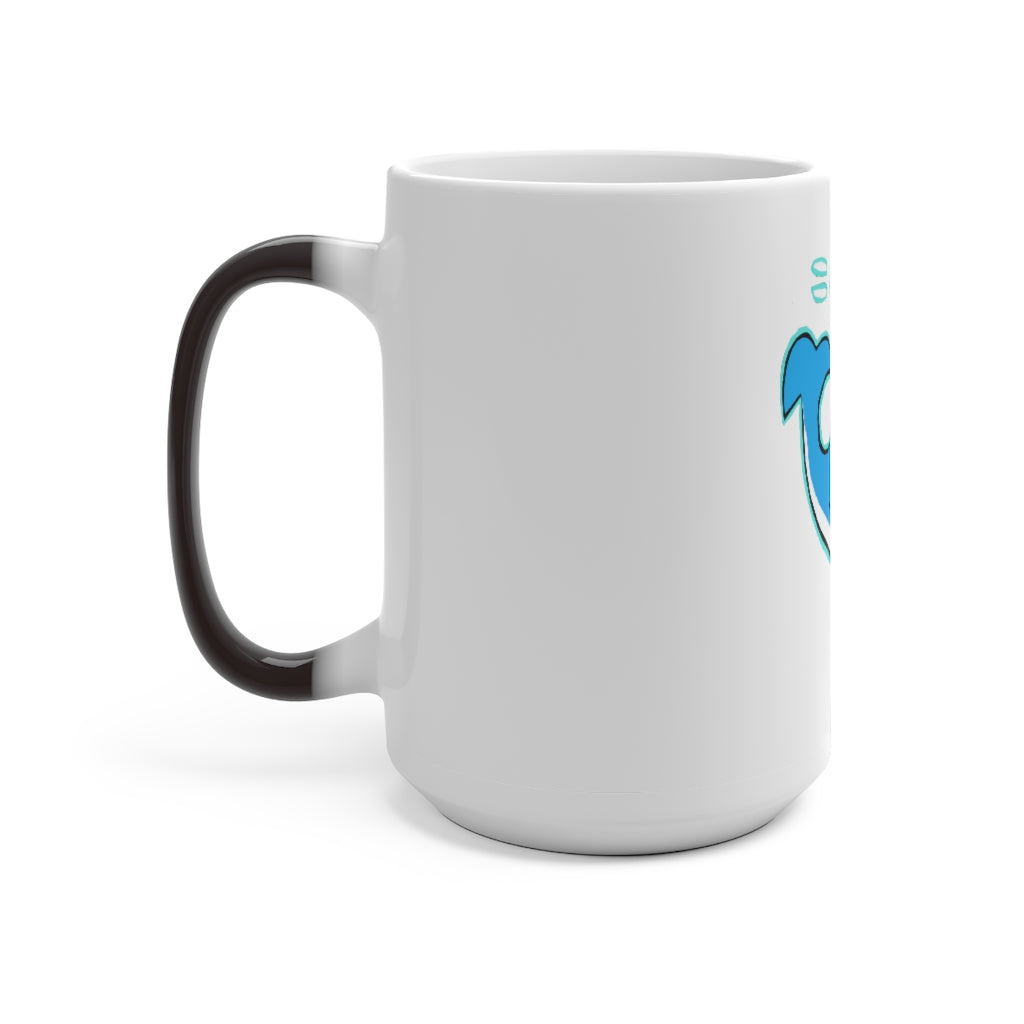 Oh Whale Color Changing Mug showcasing its whimsical design and color-changing feature when filled with hot liquid.