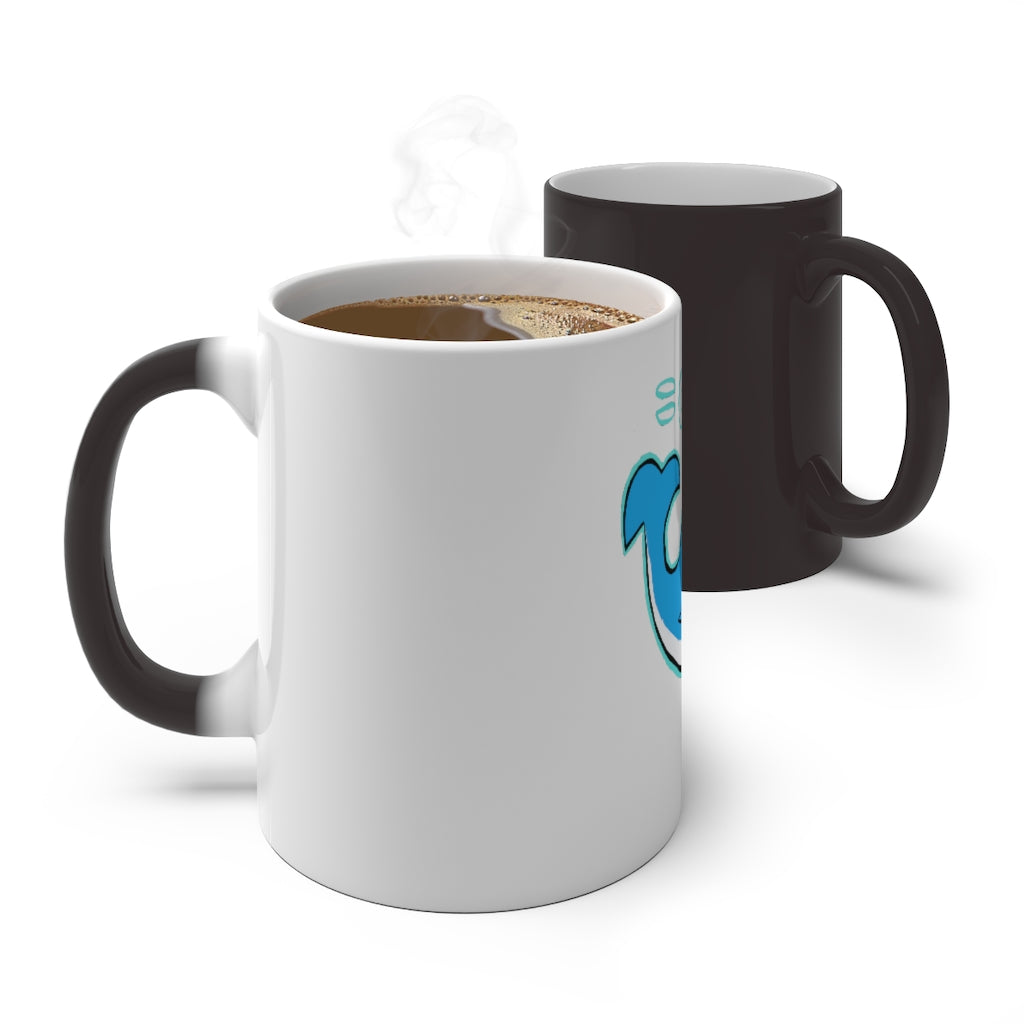 Oh Whale Color Changing Mug showcasing its whimsical design and color-changing feature when filled with hot liquid.