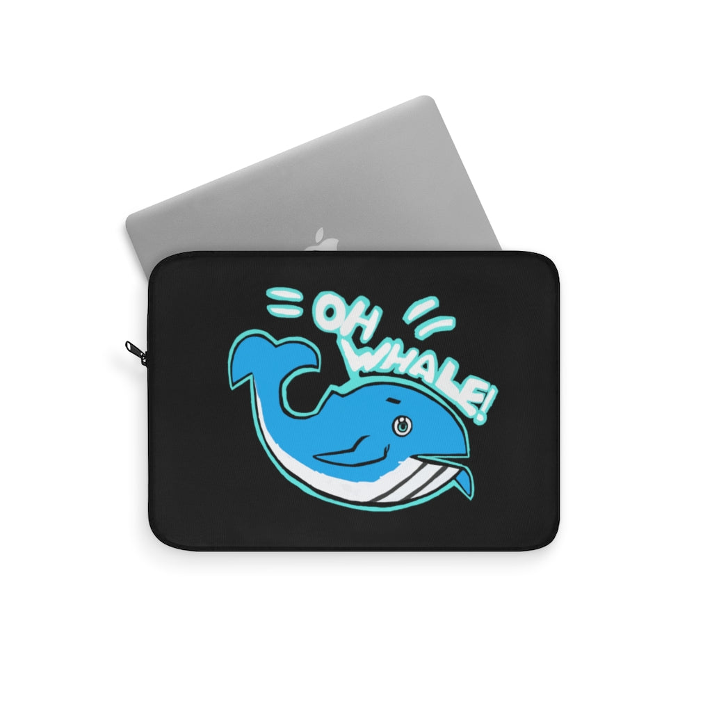 Oh Whale Laptop Sleeve featuring a stylish whale design on one side and a black polyester back, perfect for protecting laptops.