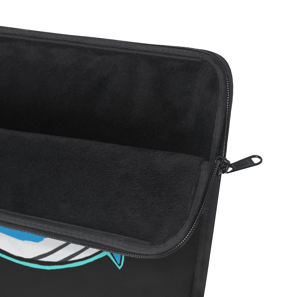 Oh Whale Laptop Sleeve featuring a stylish whale design on one side and a black polyester back, perfect for protecting laptops.