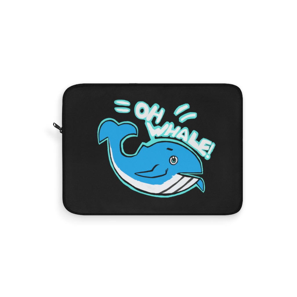 Oh Whale Laptop Sleeve featuring a stylish whale design on one side and a black polyester back, perfect for protecting laptops.