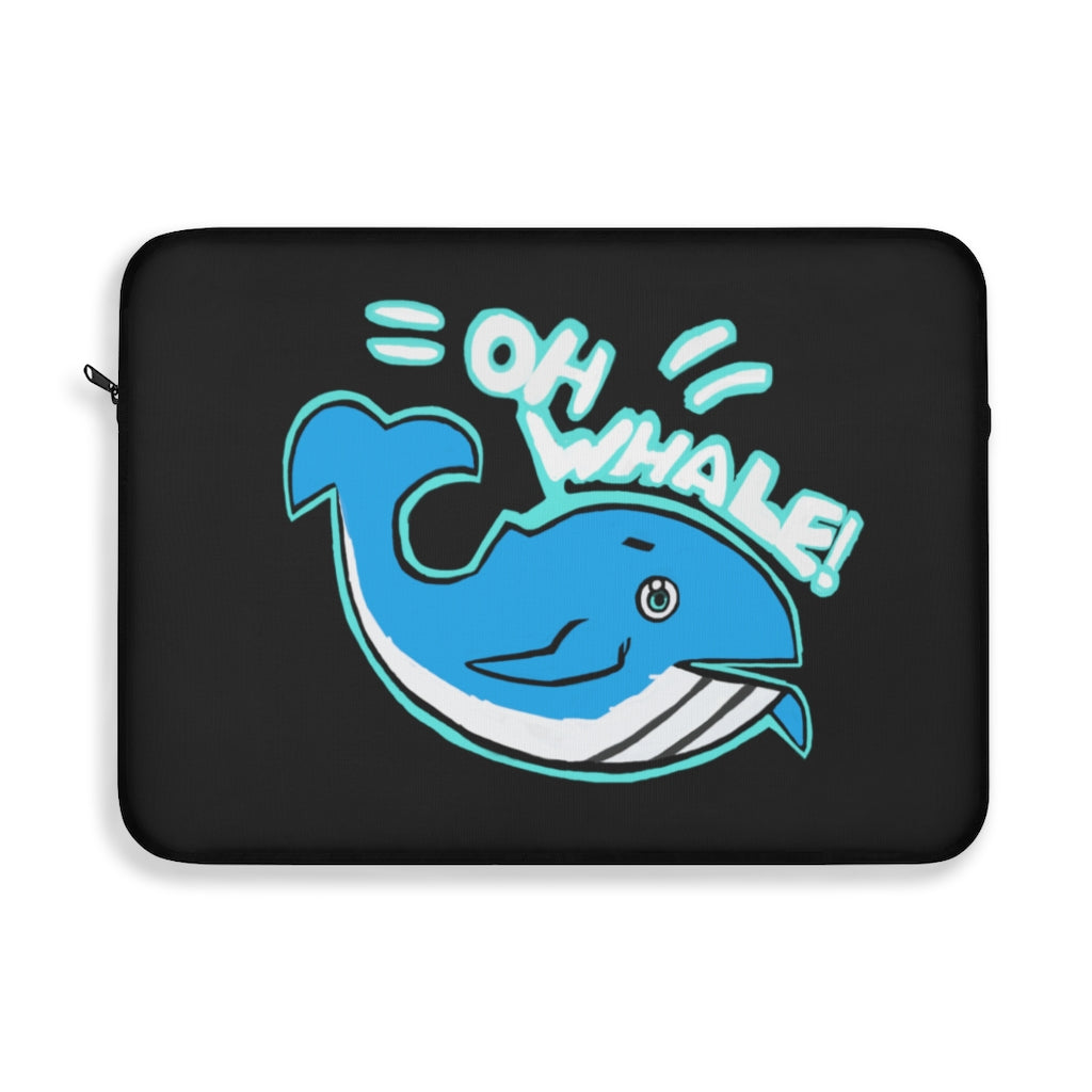 Oh Whale Laptop Sleeve featuring a stylish whale design on one side and a black polyester back, perfect for protecting laptops.