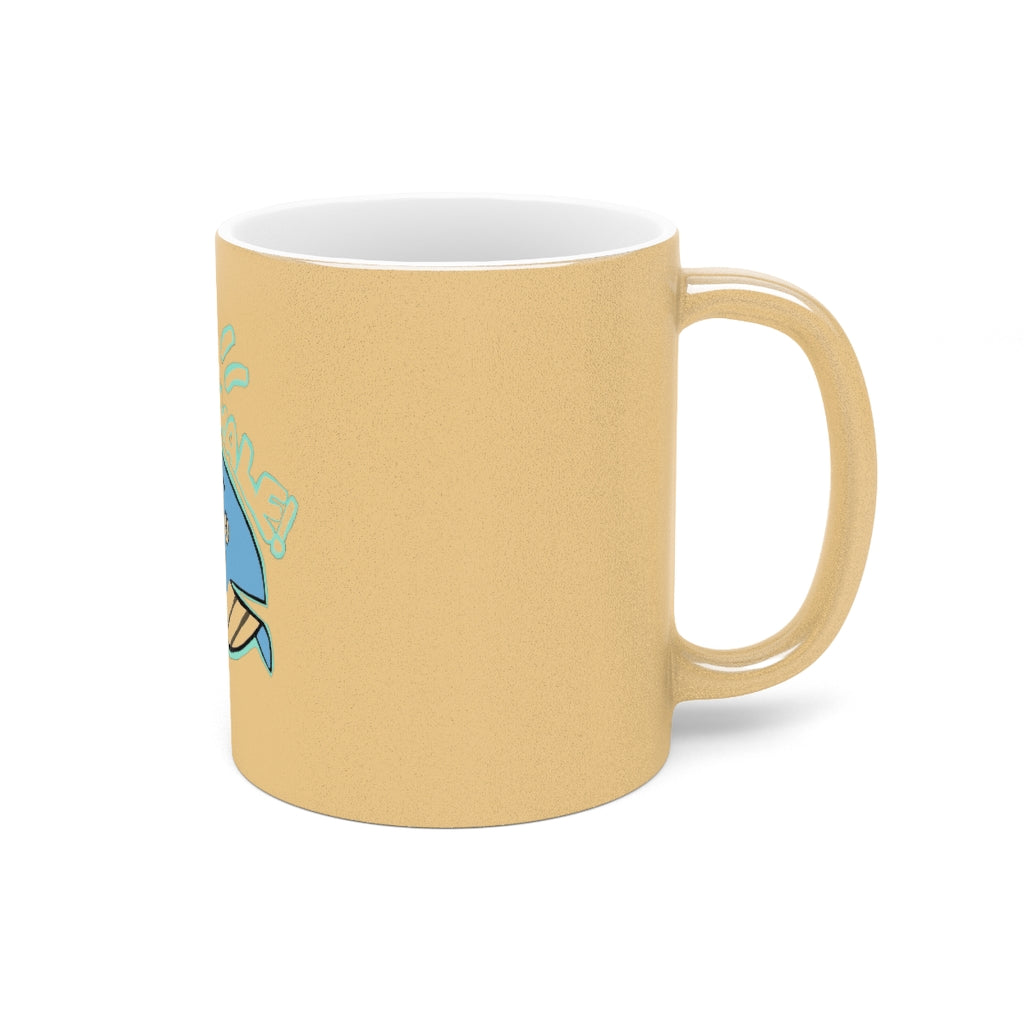 Oh Whale Metallic Mug in Silver and Gold finishes, showcasing personalized designs on both sides.