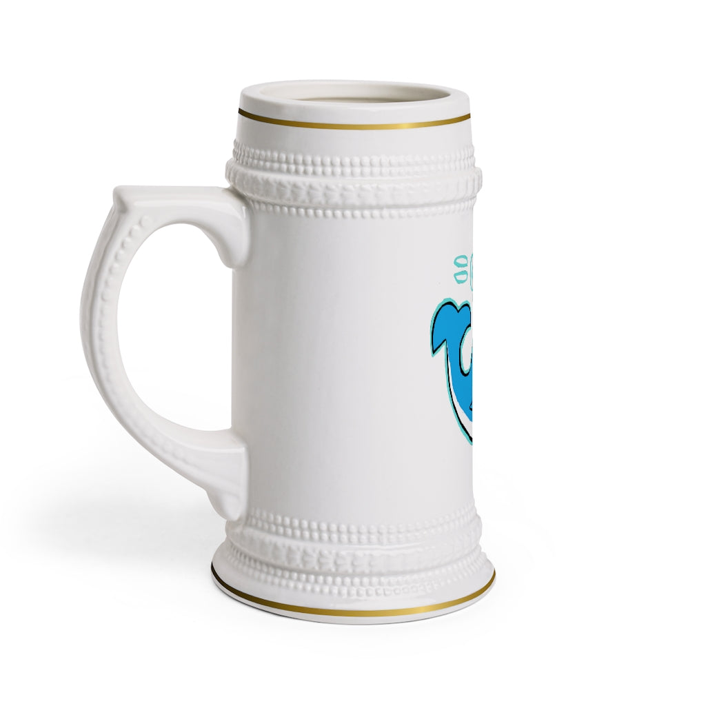 Oh Whale Stein Mug made of durable white ceramic with ribbed outlines, perfect for custom designs.