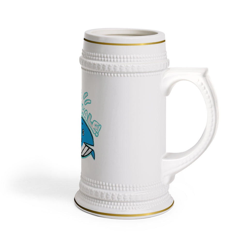 Oh Whale Stein Mug made of durable white ceramic with ribbed outlines, perfect for custom designs.