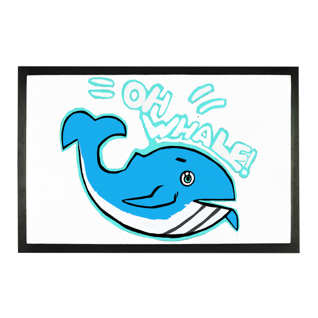 Oh Whale Sublimation Doormat featuring a whimsical whale design on a durable rubber base, perfect for home entryways.