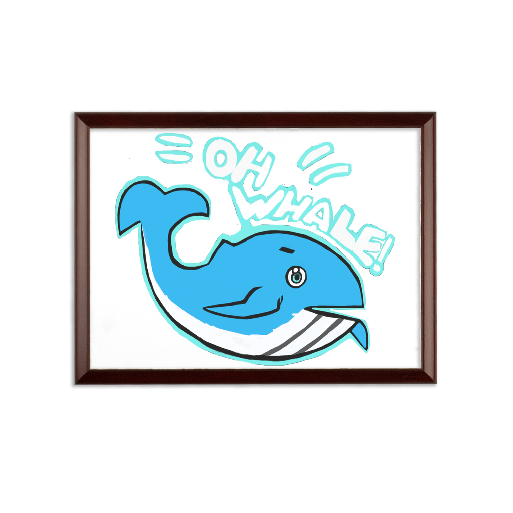 Oh Whale Sublimation Wall Plaque with brown wooden frame and white printable surface, showcasing its ogee shaped edge design.