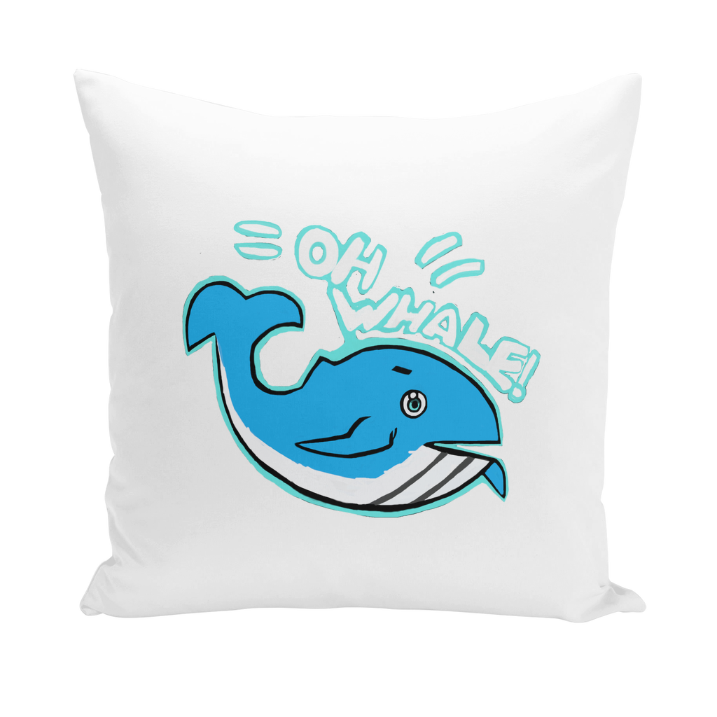 Oh Whale Throw Pillows in various styles including linen, canvas, and suede, showcasing vibrant designs and high-quality materials.