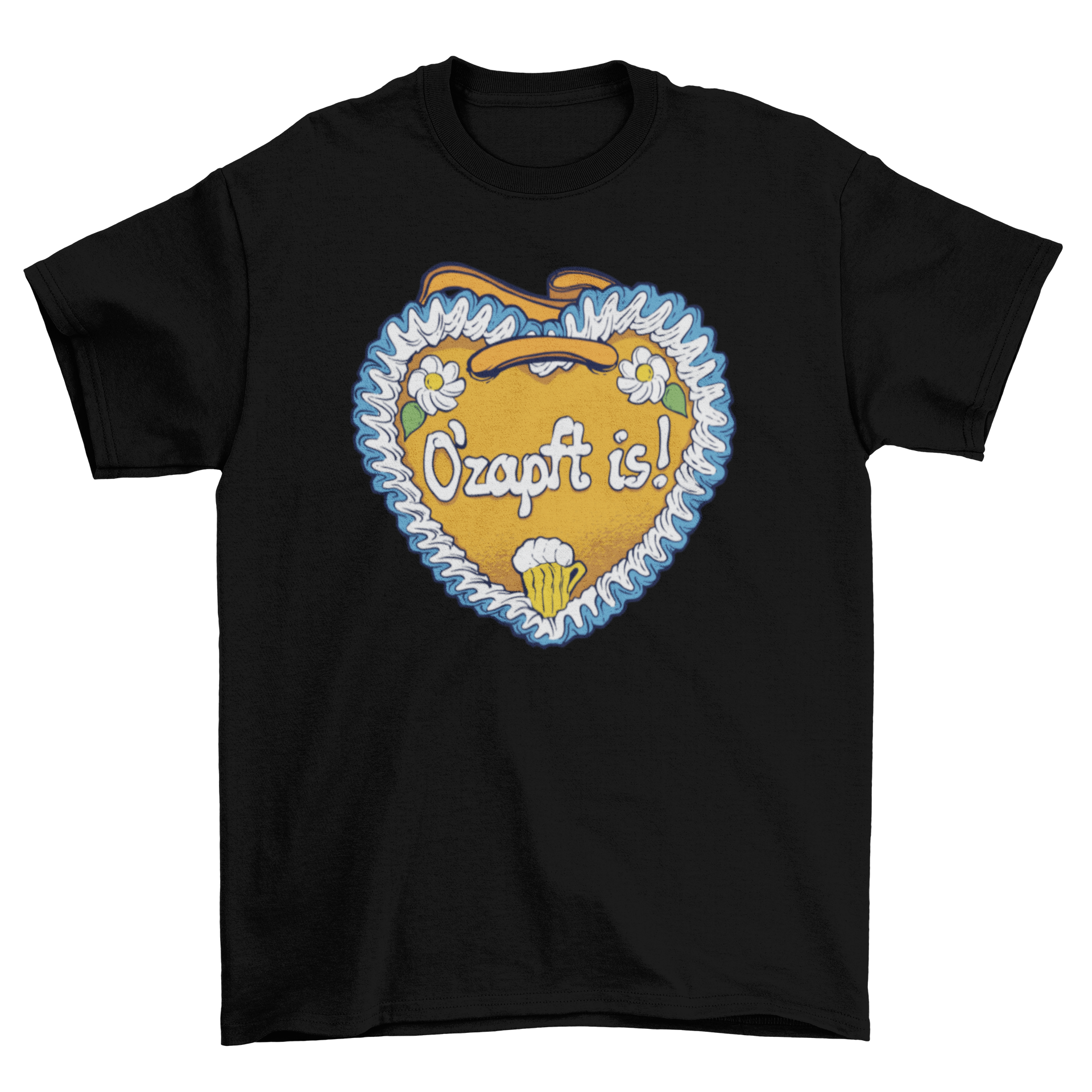 Oktoberfest Gingerbread Heart T-shirt featuring O'ZAPFT IS! design, perfect for festival celebrations.