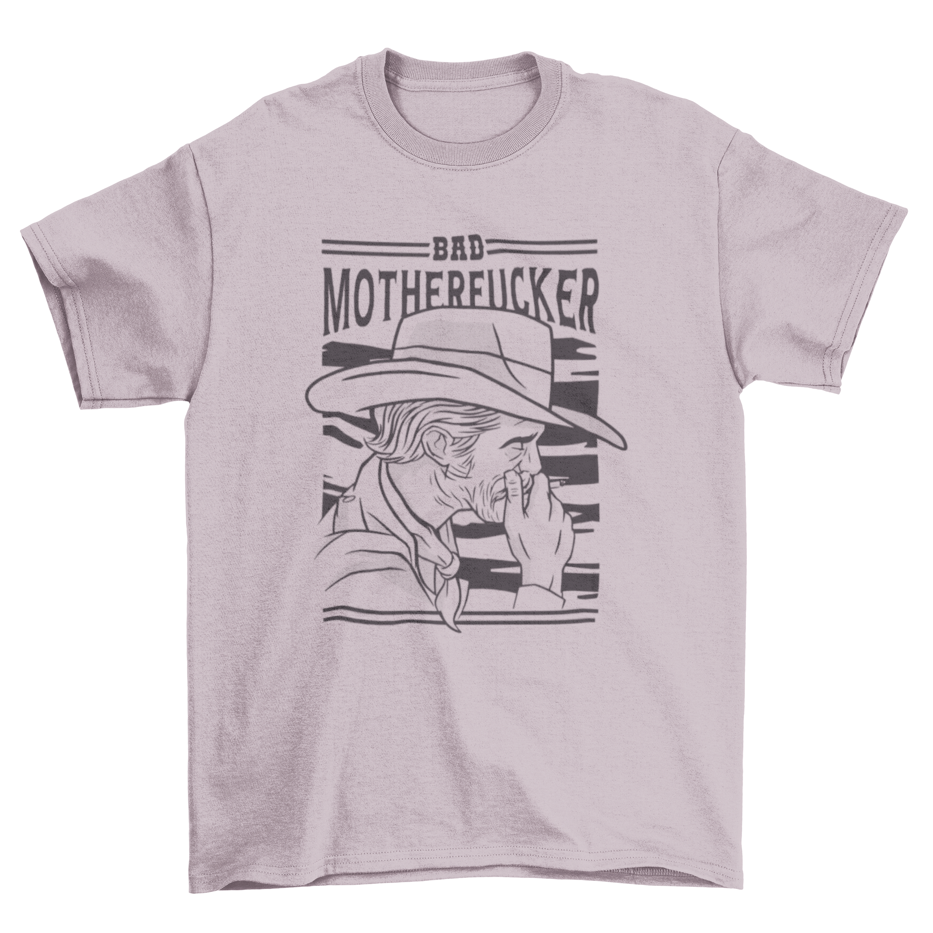 Old cowboy man wearing a hat and smoking, featured on a stylish t-shirt.