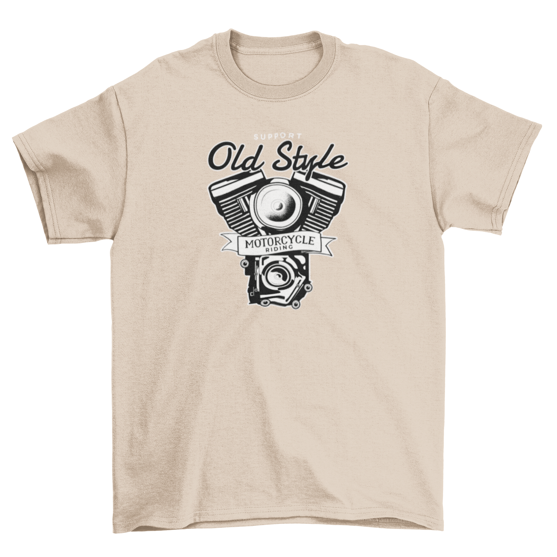 Old Motorcycle Riding T-Shirt featuring a vintage motorcycle illustration and supportive lettering.