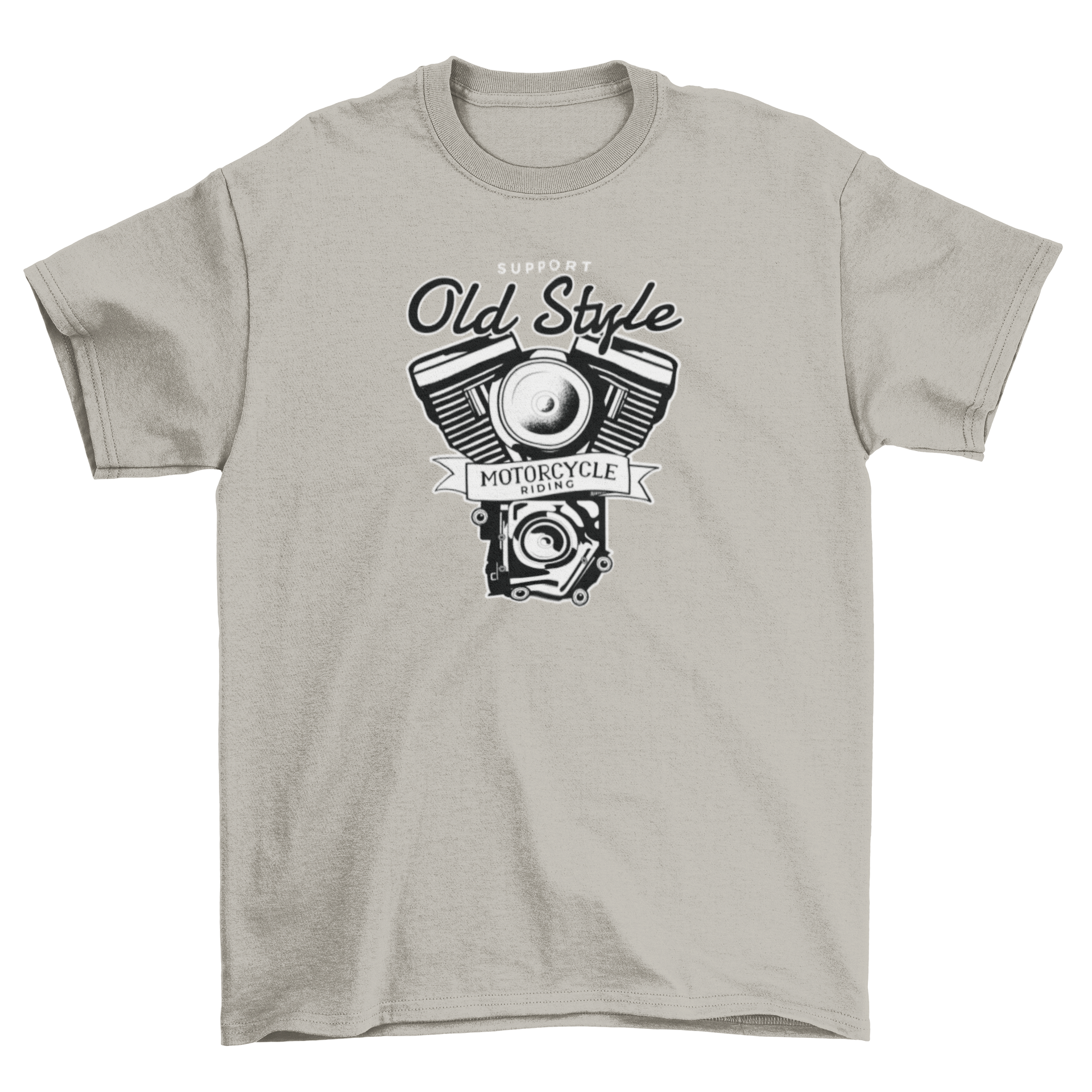 Old Motorcycle Riding T-Shirt featuring a vintage motorcycle illustration and supportive lettering.