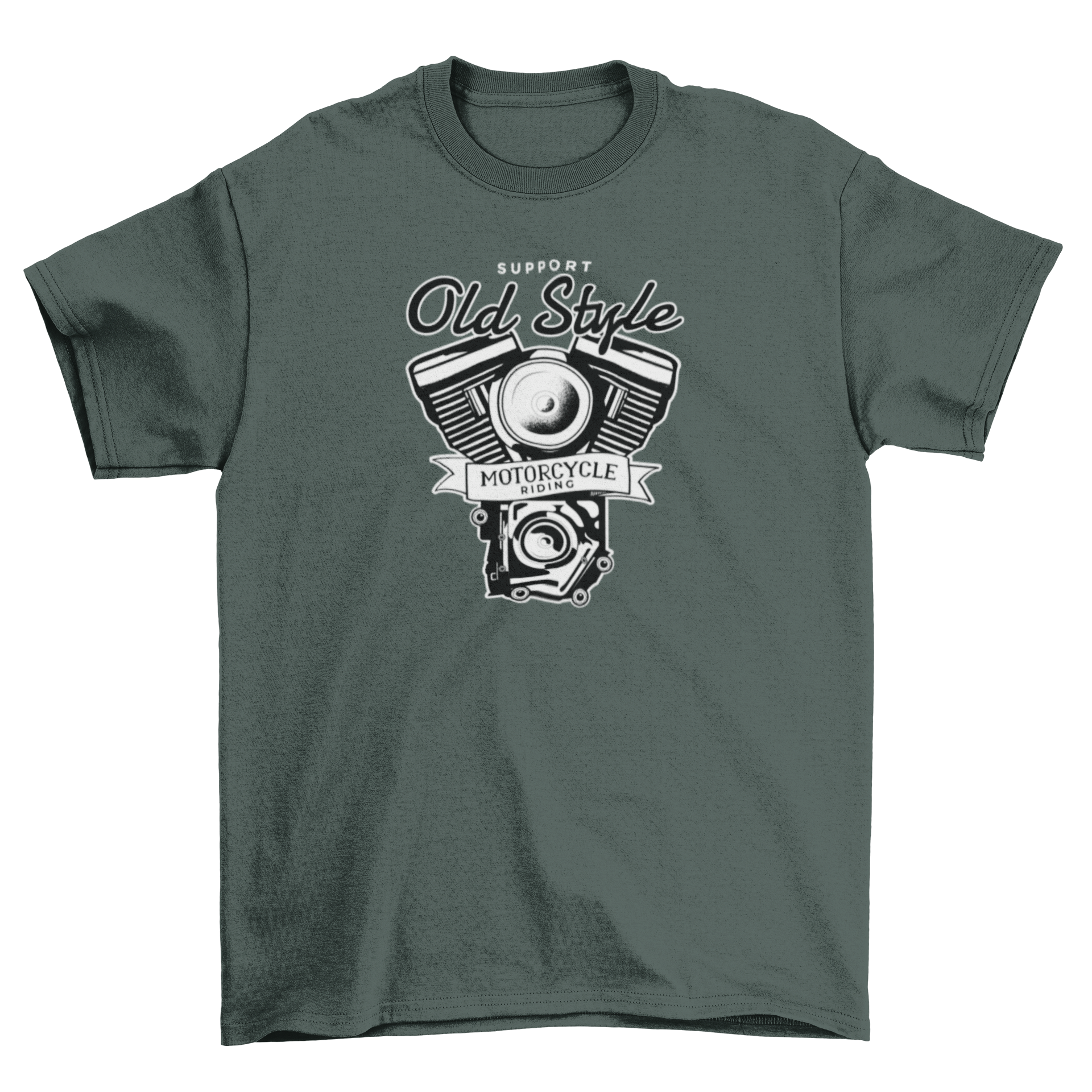 Old Motorcycle Riding T-Shirt featuring a vintage motorcycle illustration and supportive lettering.