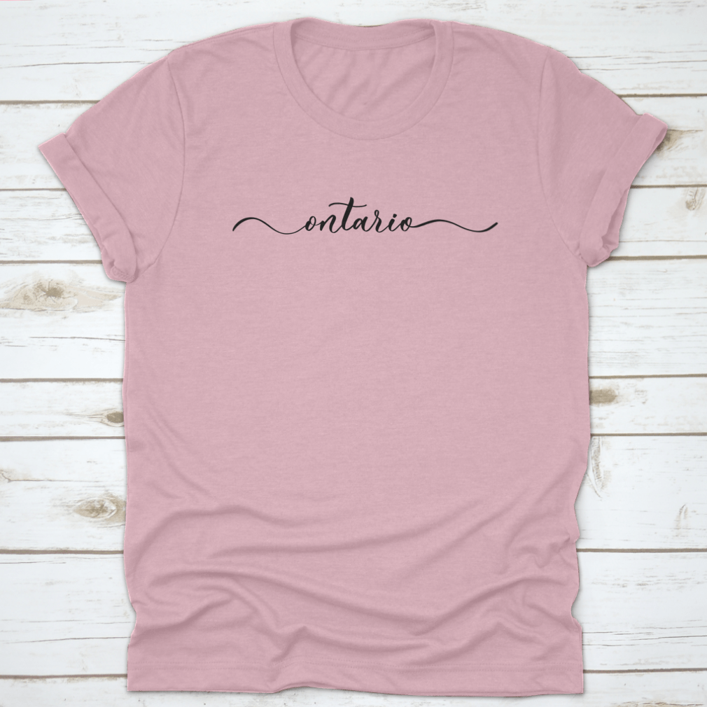 A stylish Ontario City shirt featuring a calligraphic inscription with smooth lines, made from soft cotton fabric.