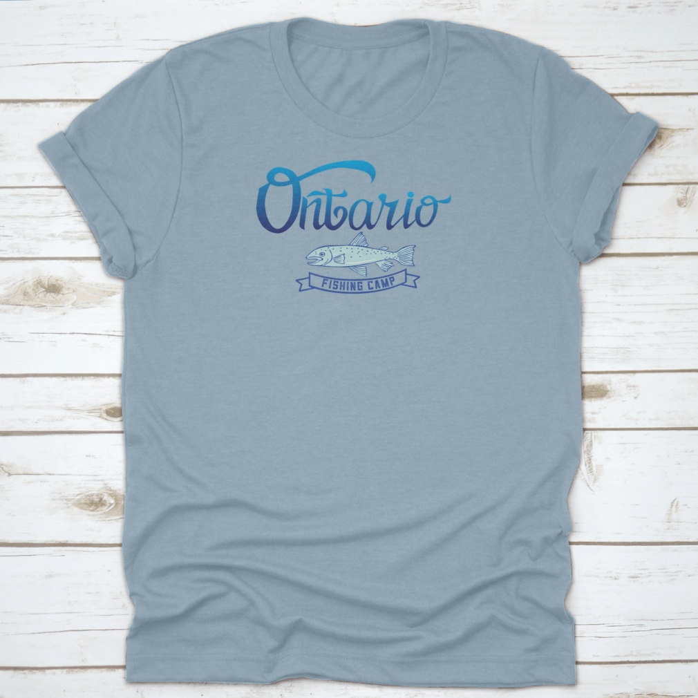 Ontario Fishing Camp shirt design featuring a classic fit, made from 100% cotton, ideal for fishing enthusiasts.