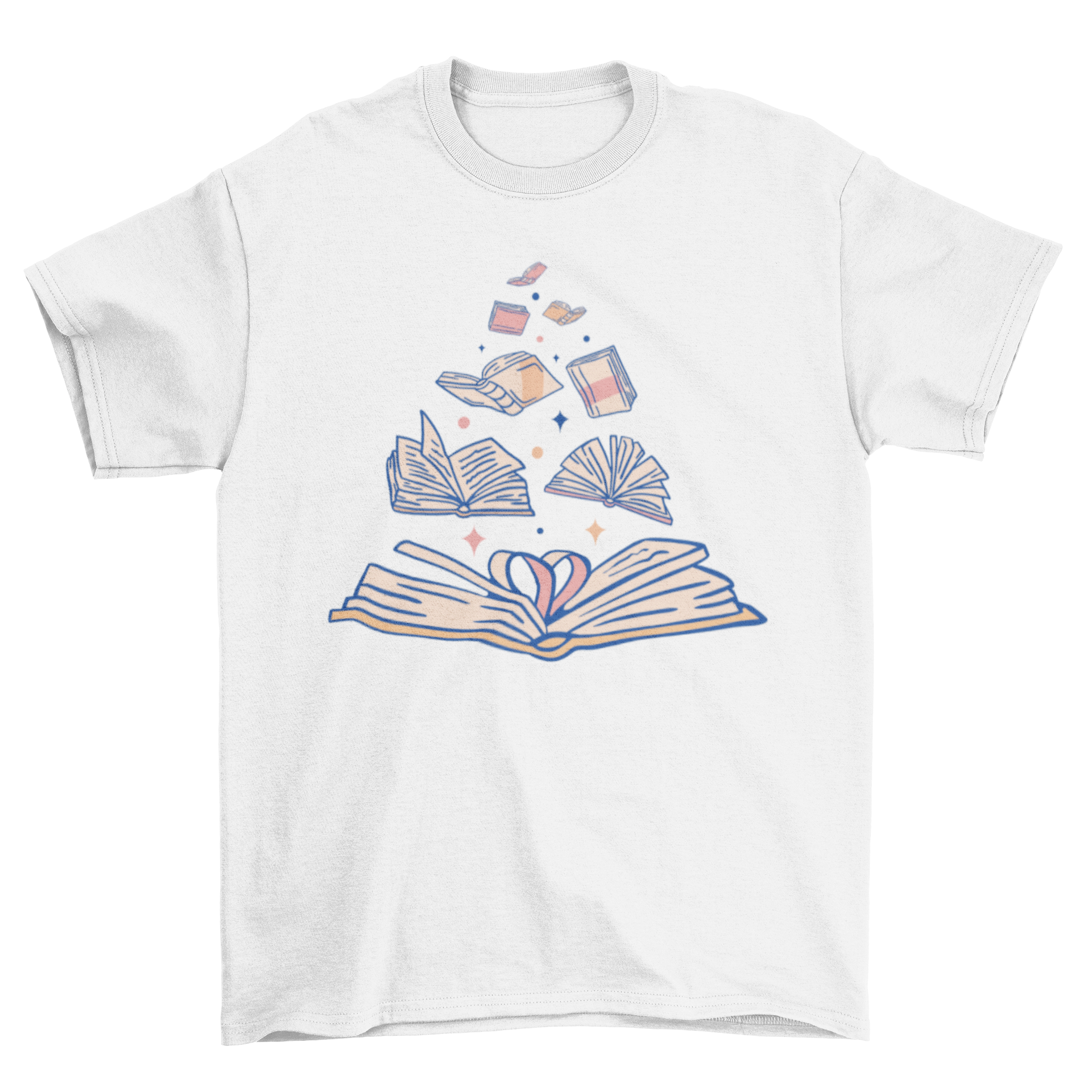 Open Books T-Shirt featuring a unique design with sparkling open books surrounded by sparkles, perfect for book lovers.