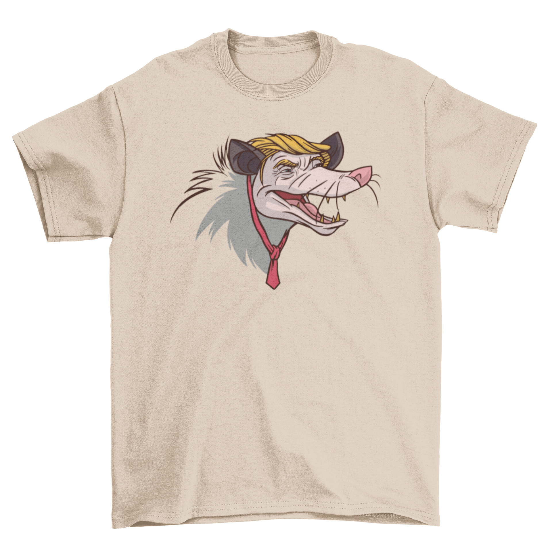 A humorous t-shirt featuring an illustration of Donald Trump as an opossum, showcasing a funny and unique design.