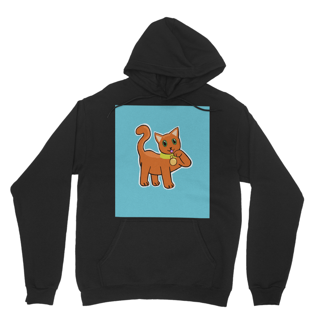 Orange Cat Classic Adult Hoodie featuring a soft cotton blend, kangaroo pouch pocket, and double fabric hood, perfect for customization.