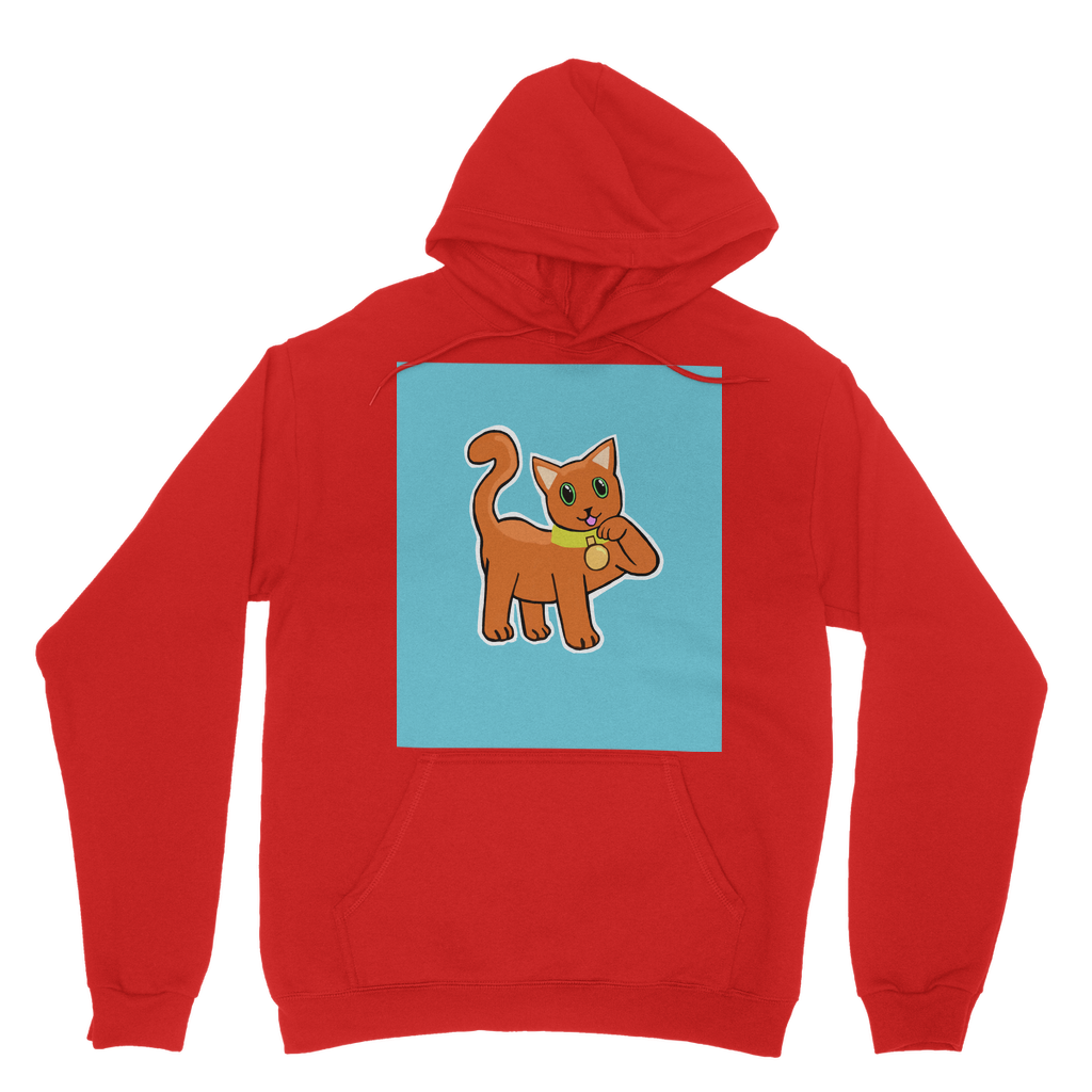 Orange Cat Classic Adult Hoodie featuring a soft cotton blend, kangaroo pouch pocket, and double fabric hood, perfect for customization.