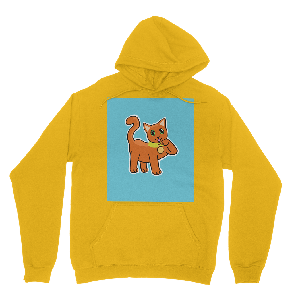 Orange Cat Classic Adult Hoodie featuring a soft cotton blend, kangaroo pouch pocket, and double fabric hood, perfect for customization.