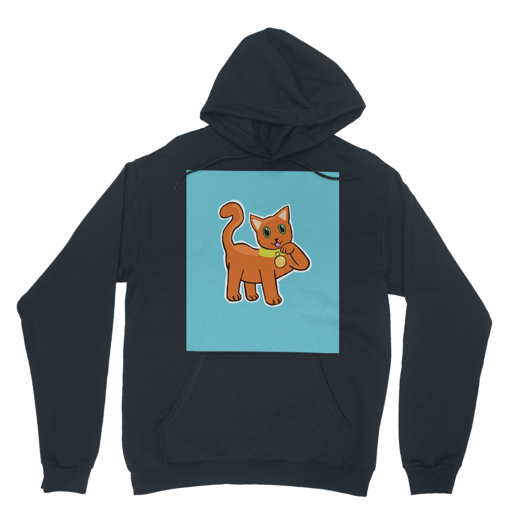 Orange Cat Classic Adult Hoodie featuring a soft cotton blend, kangaroo pouch pocket, and double fabric hood, perfect for customization.