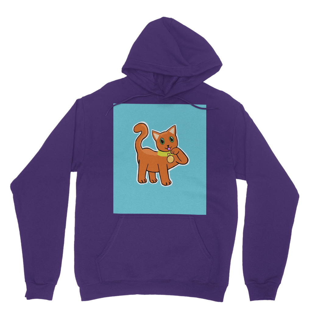 Orange Cat Classic Adult Hoodie featuring a soft cotton blend, kangaroo pouch pocket, and double fabric hood, perfect for customization.