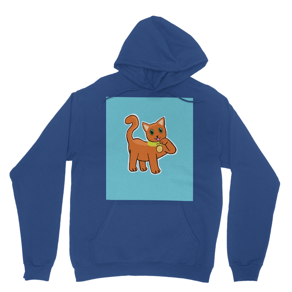 Orange Cat Classic Adult Hoodie featuring a soft cotton blend, kangaroo pouch pocket, and double fabric hood, perfect for customization.