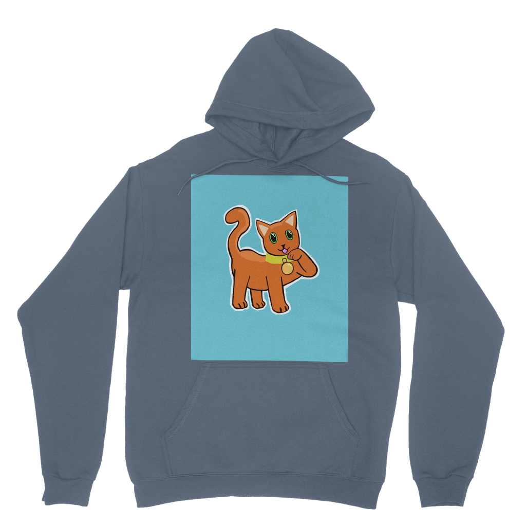 Orange Cat Classic Adult Hoodie featuring a soft cotton blend, kangaroo pouch pocket, and double fabric hood, perfect for customization.