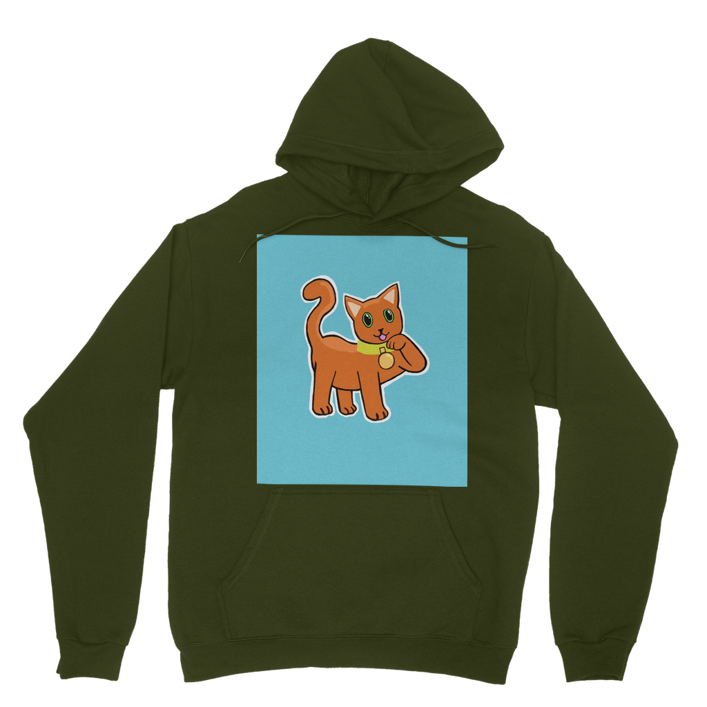 Orange Cat Classic Adult Hoodie featuring a soft cotton blend, kangaroo pouch pocket, and double fabric hood, perfect for customization.