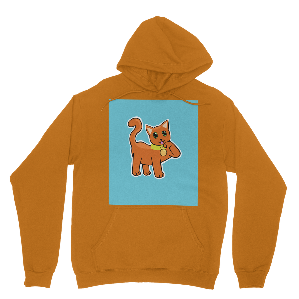 Orange Cat Classic Adult Hoodie featuring a soft cotton blend, kangaroo pouch pocket, and double fabric hood, perfect for customization.