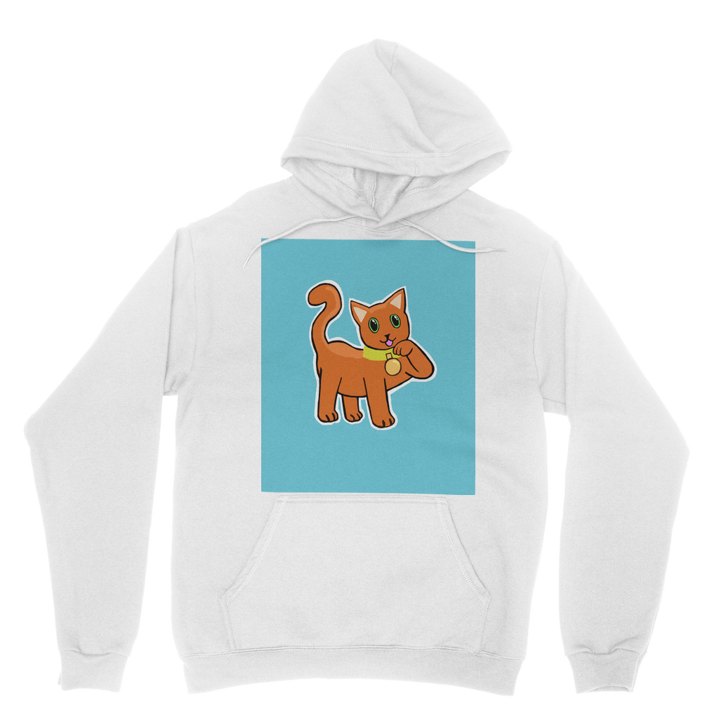 Orange Cat Classic Adult Hoodie featuring a soft cotton blend, kangaroo pouch pocket, and double fabric hood, perfect for customization.