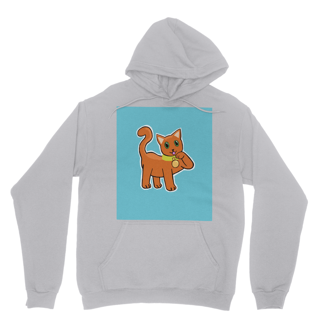 Orange Cat Classic Adult Hoodie featuring a soft cotton blend, kangaroo pouch pocket, and double fabric hood, perfect for customization.