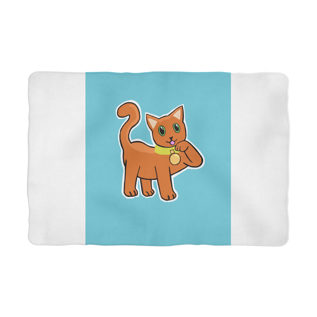 Orange Cat Sublimation Pet Blanket made from soft polar fleece, featuring a vibrant orange cat design on the front and a white back.