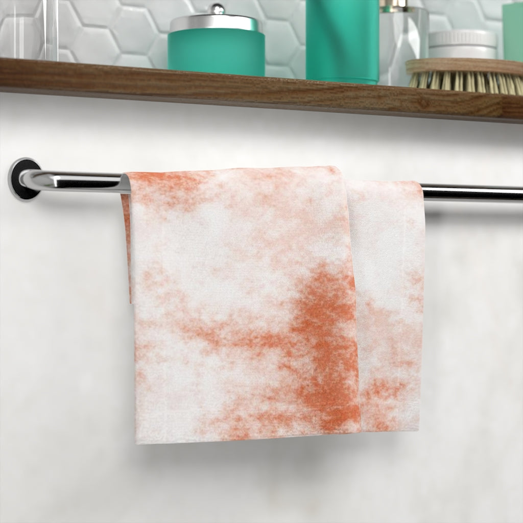 Orange Clouds Face Towel featuring a vibrant design on a soft polyester front and absorbent cotton back, ideal for customization.