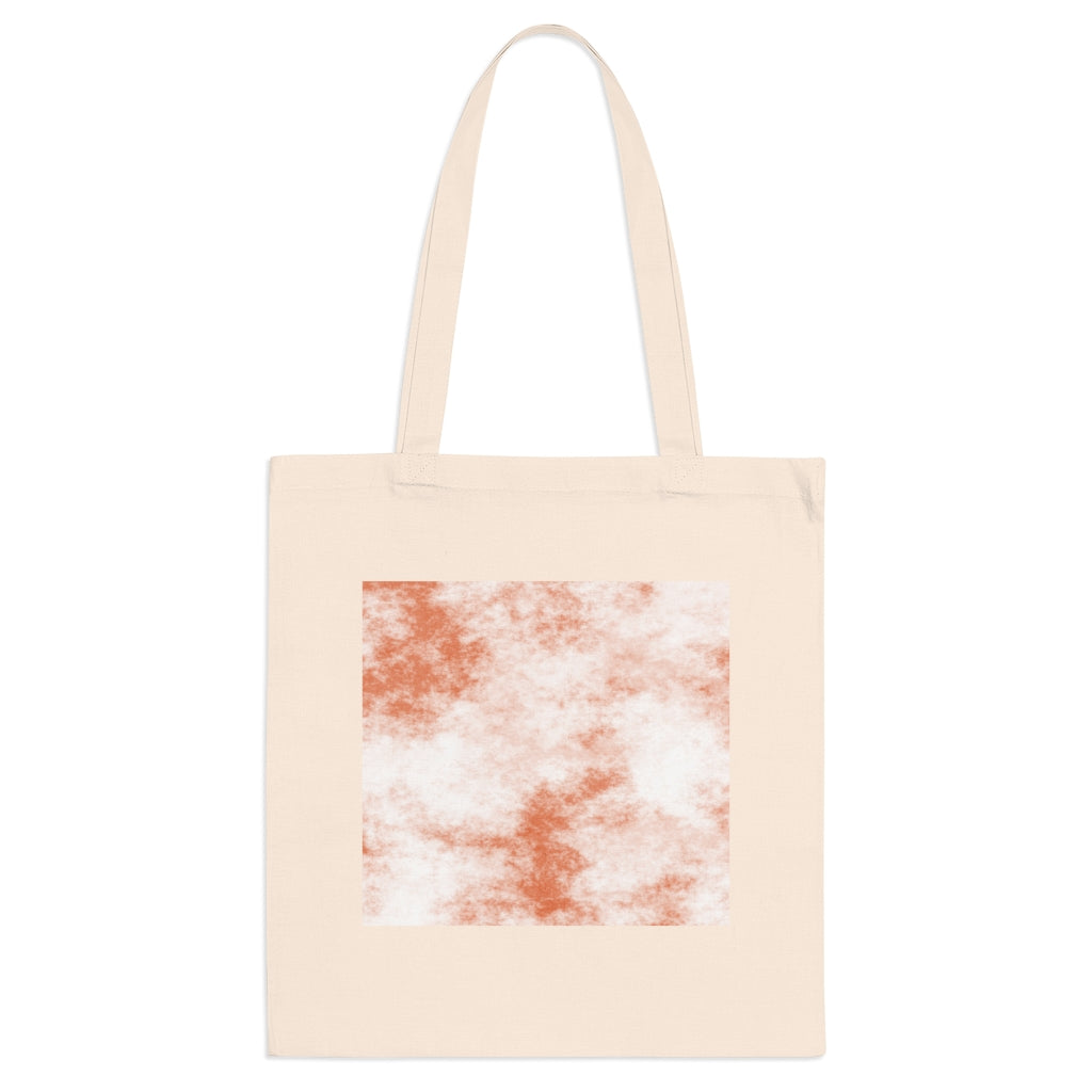 Orange Clouds Tote Bag featuring a vibrant cloud design and long cross-stitched handles, made from 100% cotton fabric.