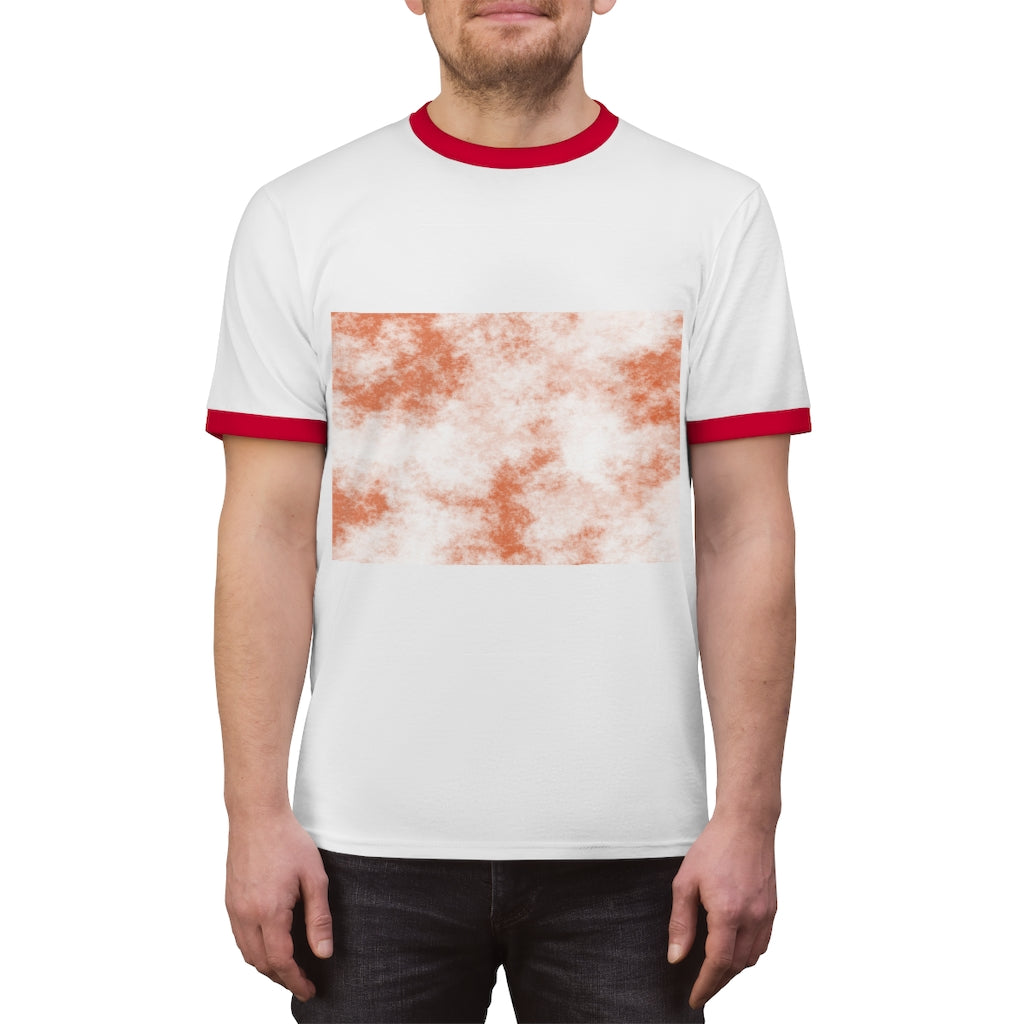 Orange Clouds Unisex Ringer Tee featuring a stylish design with contrasting neckline, perfect for summer wear.