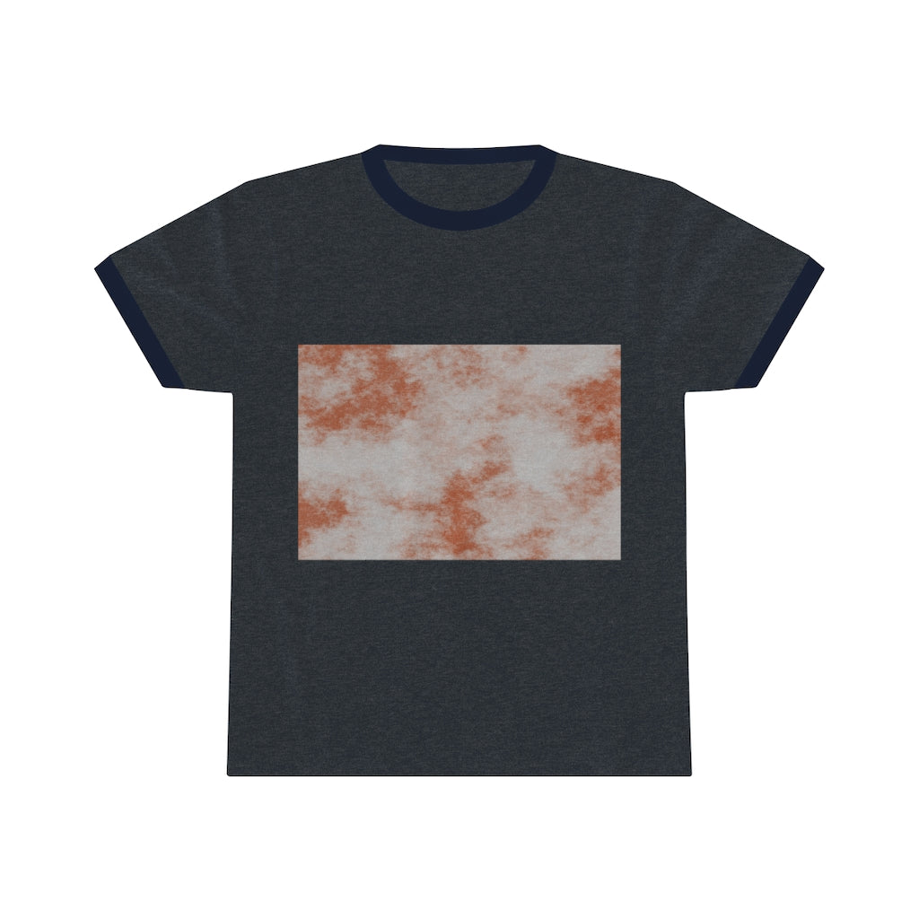 Orange Clouds Unisex Ringer Tee featuring a stylish design with contrasting neckline, perfect for summer wear.