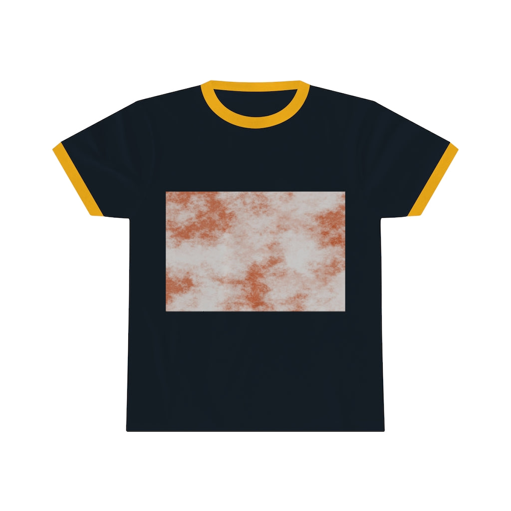 Orange Clouds Unisex Ringer Tee featuring a stylish design with contrasting neckline, perfect for summer wear.