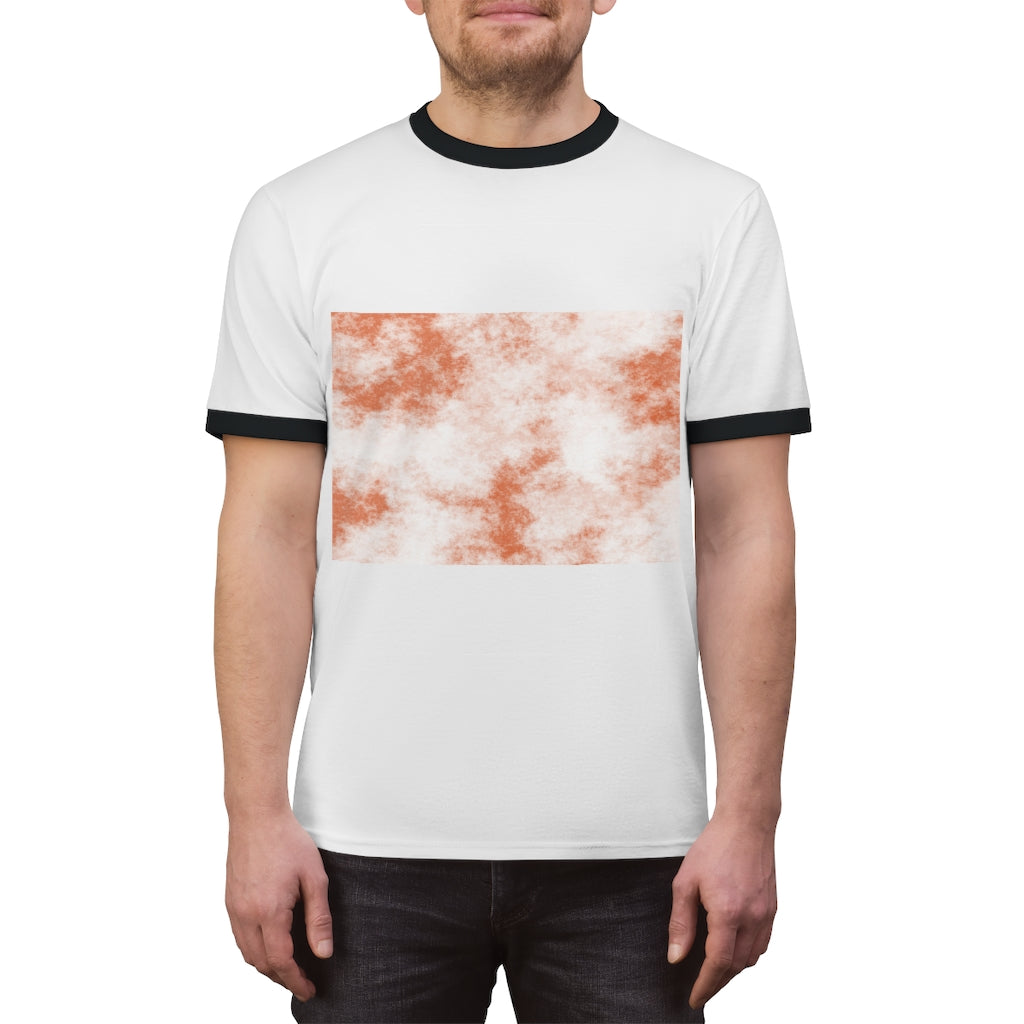 Orange Clouds Unisex Ringer Tee featuring a stylish design with contrasting neckline, perfect for summer wear.