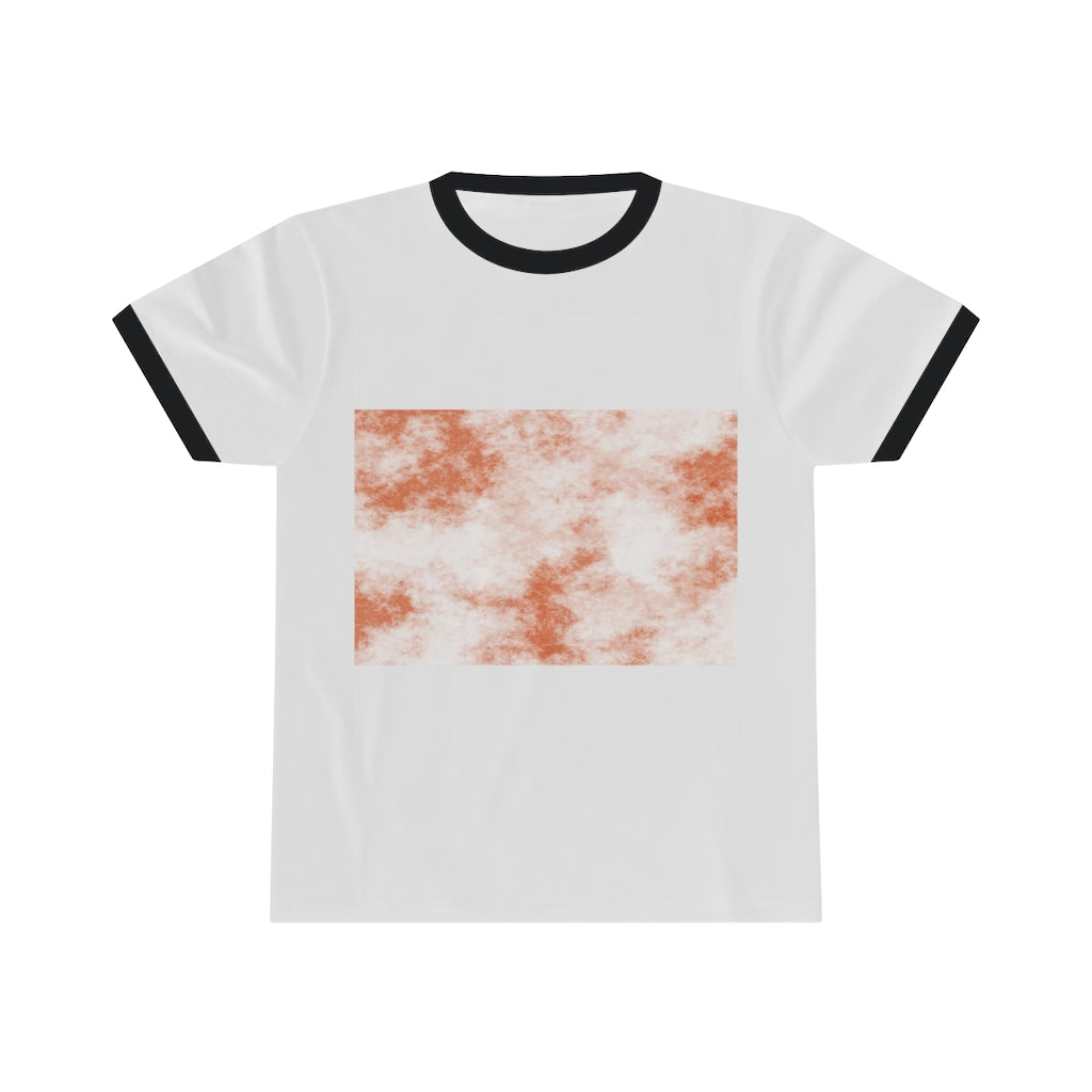 Orange Clouds Unisex Ringer Tee featuring a stylish design with contrasting neckline, perfect for summer wear.