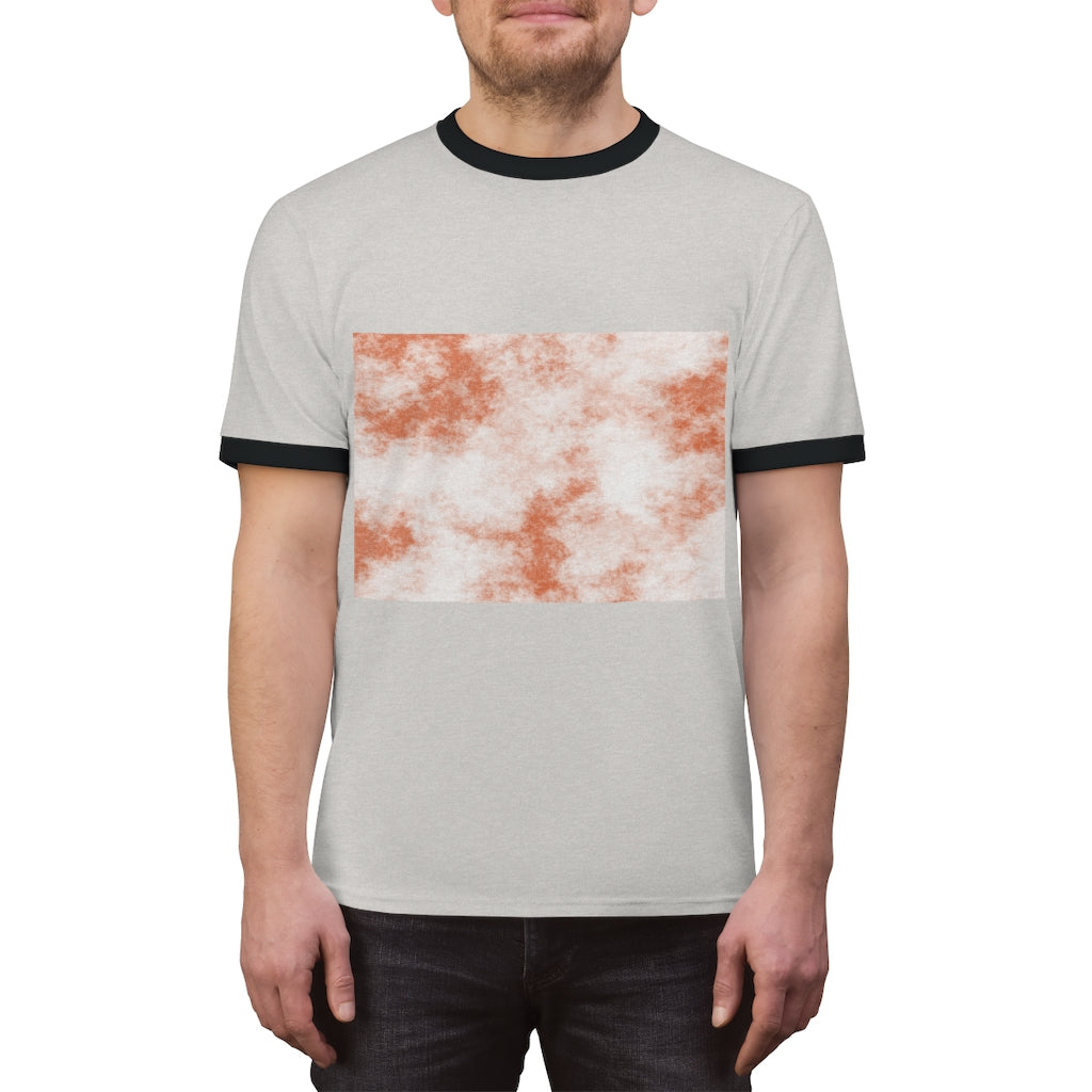 Orange Clouds Unisex Ringer Tee featuring a stylish design with contrasting neckline, perfect for summer wear.