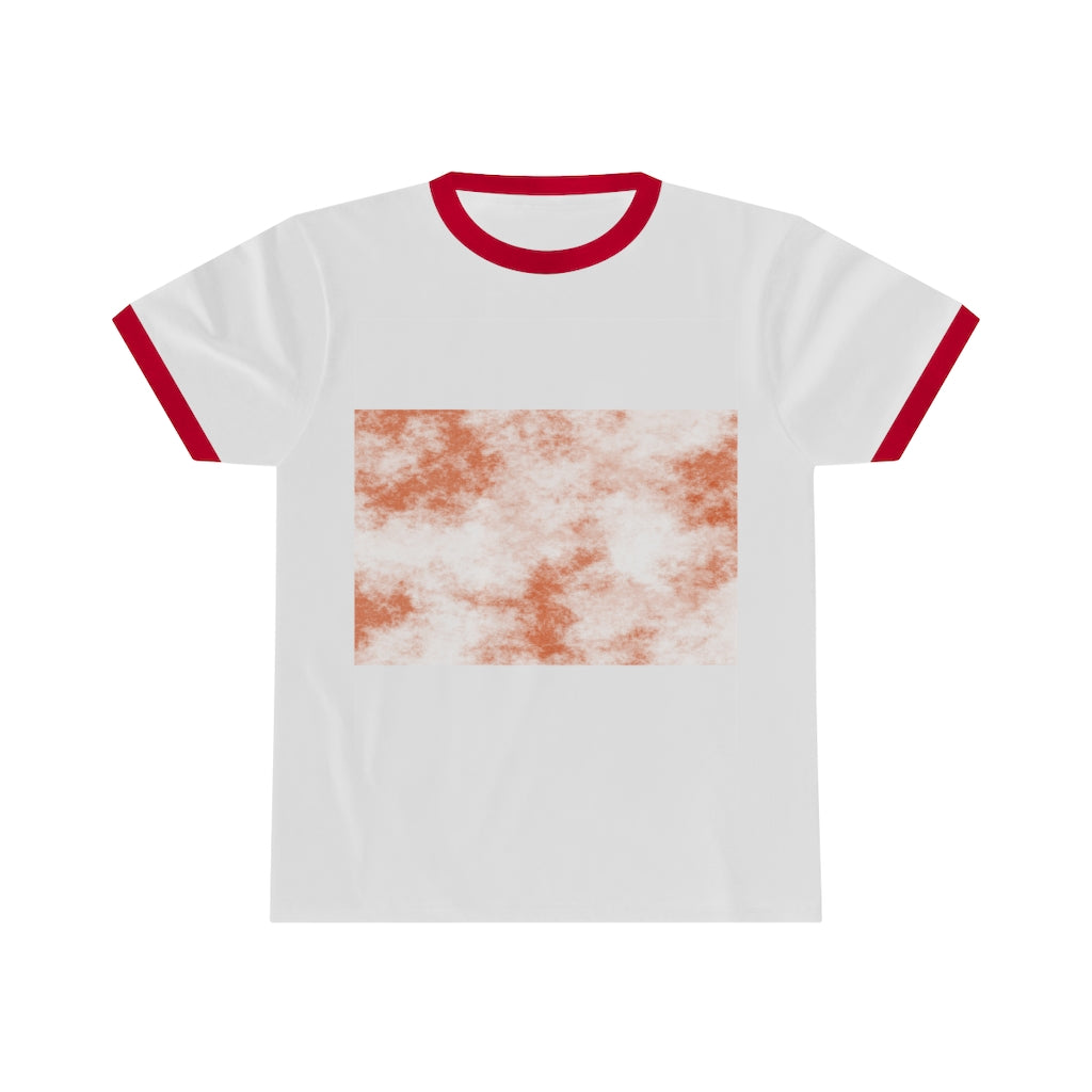 Orange Clouds Unisex Ringer Tee featuring a stylish design with contrasting neckline, perfect for summer wear.