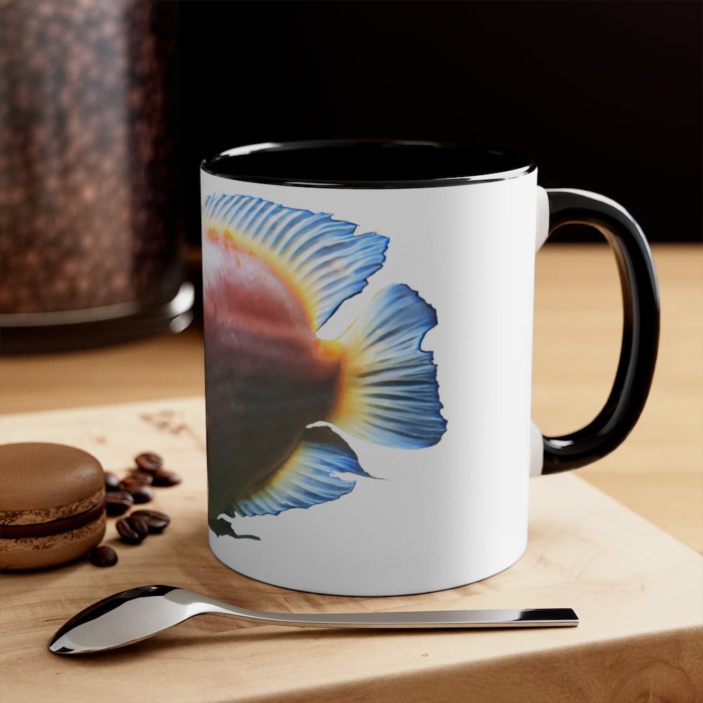 Orange Fish Accent Coffee Mug with a vibrant orange interior and handle, featuring a comfortable C-handle design.